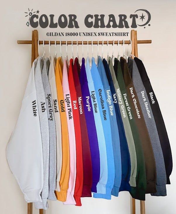 custom embroidered crew neck sweatshirt color chart